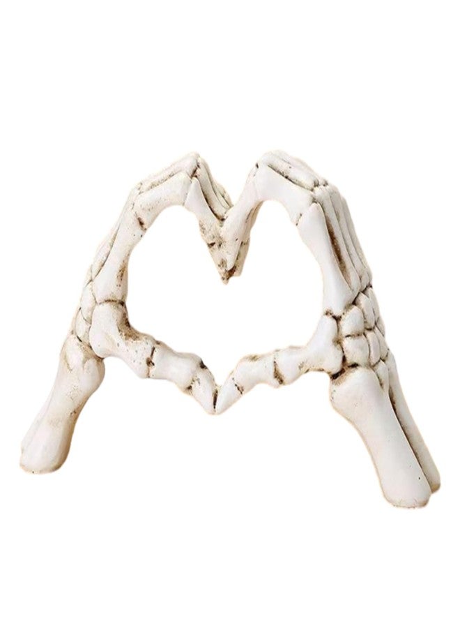 HEBYJO White Halloween Heart Hands Sculpture, Resin Abstract Skeleton Statue Love Ornaments, Heart Shape Finger Gesture Figurines for Shelf Home Desktop Decoration - Image 1